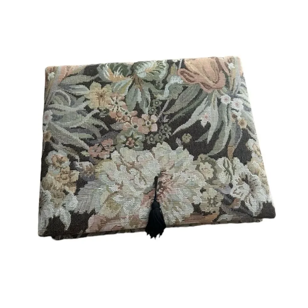 Grandma Style Floral Tapestry Print Tasseled Accent Storage Box Multicolor
